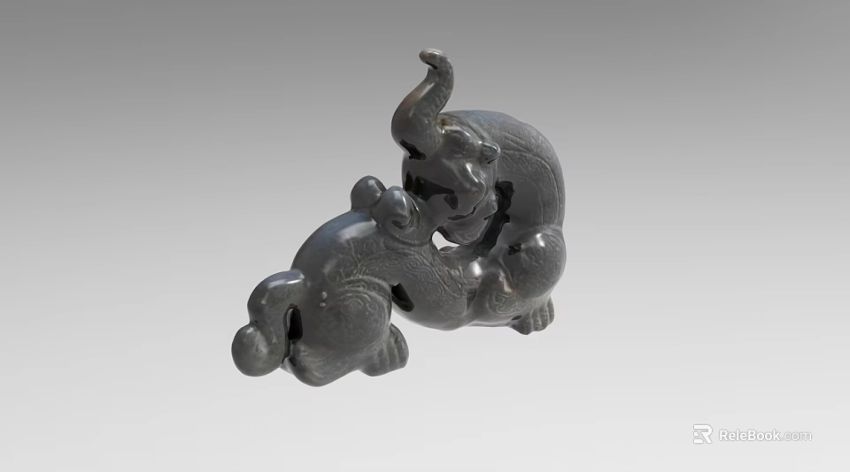 Traditional Chinese Jade Carving With Intertwined Mythical Animal Figures 3d model 