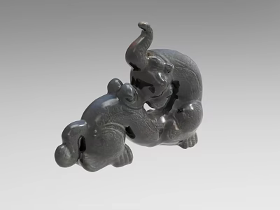 Traditional Chinese Jade Carving With Intertwined Mythical Animal Figures 3d model