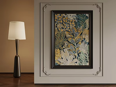 Abstract Painting With Vibrant Leaves And Flowers In Framed Wall Art Interior 3d model