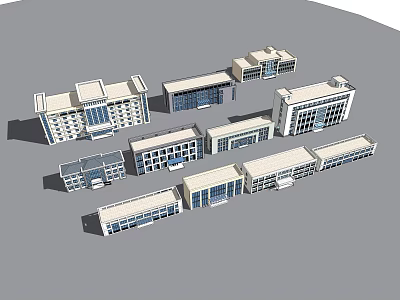 Modern Urban Building Complex With Multiple Architectural Structures And Glass Facades 3d model