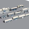 Modern Urban Building Complex With Multiple Architectural Structures And Glass Facades 3d model