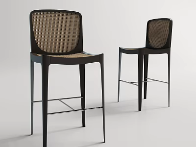 Modern Bar Stools With Woven Backrest And Black Metal Frame Design 3d model