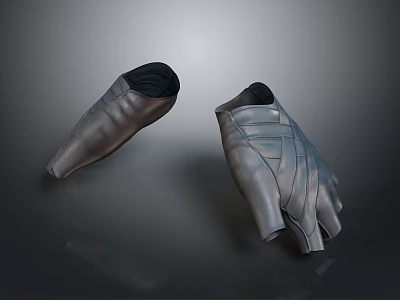 Silver Textured Leather Gloves With Striped Design For Daily Household Use 3d model