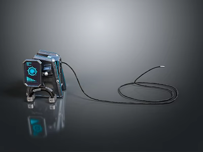 Professional Inspection Tool With Digital Display Screen And Coiled Cable On Black Background 3d model