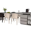 Modern Dining Table Set With Gray Beige Chairs Marble Countertop And Storage 3d model