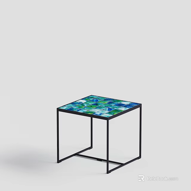 Modern Coffee Table With Black Metal Frame And Colorful Blue Green Mosaic Top 3d model 