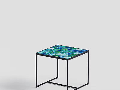 Modern Coffee Table With Black Metal Frame And Colorful Blue Green Mosaic Top 3d model