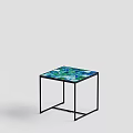 Modern Coffee Table With Black Metal Frame And Colorful Blue Green Mosaic Top