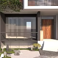 Modern Detached Villa Exterior With Greenery Large Windows Wooden Door And Balconies