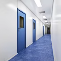 Laboratory Corridor Interior With White Walls Blue Doors Blue Floor And Ceiling Lighting 3d model