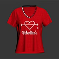 Red V Neck T Shirt With Heart Design And Valentine's Text