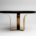 Modern Round Dining Table With Black Tabletop Central Cutout And Golden Geometric Base 3d model