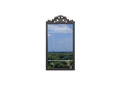 Ornate Decorative Mirror With Intricate Carved Frame Reflecting Sky And Trees 3d model