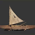 Handcrafted Traditional Wooden Boat Model With Sail And Outrigger Support Structure