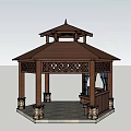 Chinese Style Wooden Pavilion With Hexagonal Roof Carved Design Curtains And Decorative Base