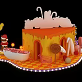 Colorful FUNLAND Cartoon Building With Orange House Ladder Ice Cream Teapot And Animal Statue Lights