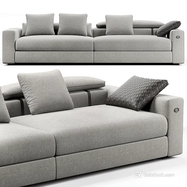 Modern Gray Fabric Two Seater Sofa With Decorative Accent Pillows 3d model 