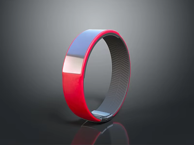 Red And Blue Smart Wristband With Silver Display And Woven Strap 3d model