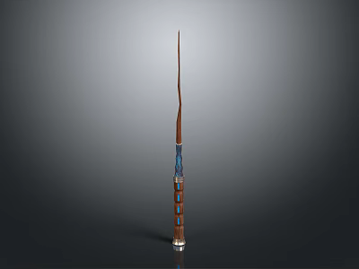 Tall Decorative Pole With Wooden Body Blue Accents And Silver Base Design 3d model