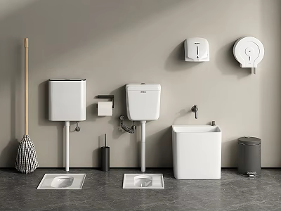Modern squatting pan mop pool squatting water tank squatting toilet mop pool trash can toilet brush toilet paper box toilet paper box 3d model