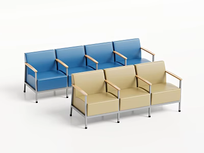 Modern Public Chairs Seating Design With Blue Beige Upholstery And Metal Frames 3d model