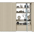 Wooden Decorative Cabinet With Open Shelves Displaying Vases Sculptures Lamp And Books
