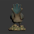 Turquoise Brown And Pink Decorative Bird Sculpture With Stone Cloud Base