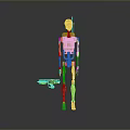 Detailed Wooden Humanoid Robot With Mechanical Structure Standing Next To Gun