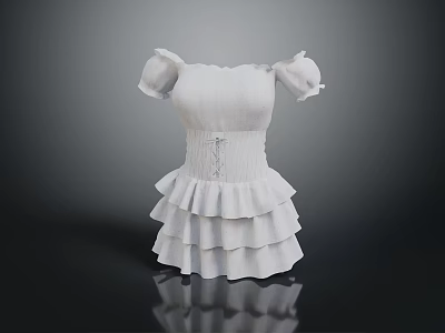 Elegant White Off The Shoulder Dress With Ruffled Sleeves Cinched Waist And Layered Skirt 3d model