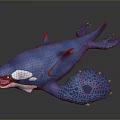 Blue Shark Themed Toy Figure With Pink Accents And Tentacle Like Appendages