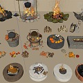 Modern Bonfire Encircled Stove Tea Making Fire Pile Fireplace Outdoor Bonfire Fireplace Nuts 3d model