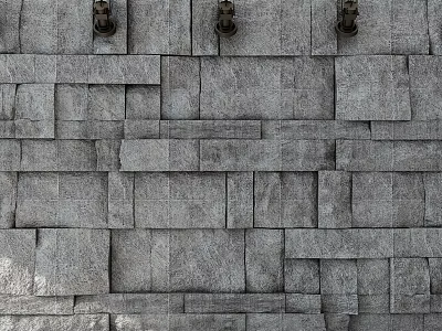 Gray Textured Stone Wall with Irregular Brick Patterns and Natural Finish 3d model
