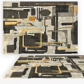 Modern Square Rug With Abstract Geometric Square Patterns In Neutral And Accent Hues 3d model