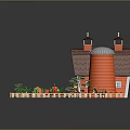Natural Farm Scene With Red Barn White Windmill Green Field Animals And Wooden Fence
