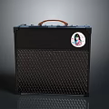 Portable Black Electronic Speaker With Brown Handle Mesh Design And Sticker