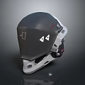 Tactical Weapon Helmet With Black Gray Design And White Symbols Metallic Texture