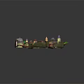 Cartoon 3D Village Scene with Playful Characters and Colorful Creatures Interacting Among Small Houses