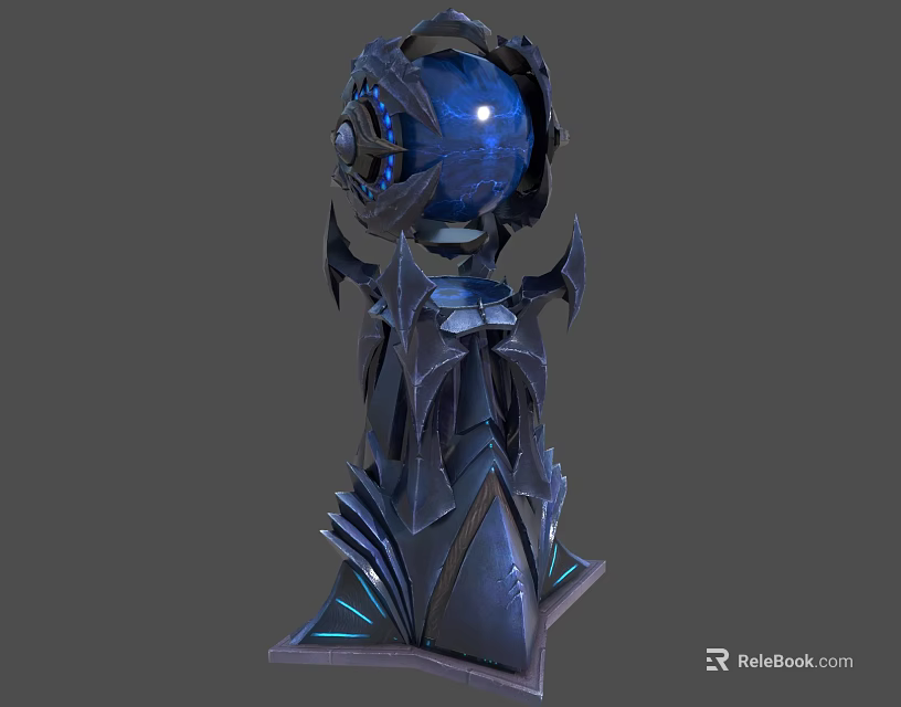 Elaborate Futuristic Mechanical Device With Blue Sphere And Dark Glowing Base 3d model 