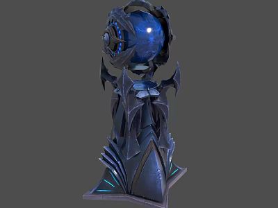 Elaborate Futuristic Mechanical Device With Blue Sphere And Dark Glowing Base 3d model