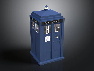 Traditional Blue Police Box Structure with Door Windows and Police Sign 3d model