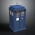 Traditional Blue Police Box Structure with Door Windows and Police Sign
