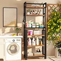 Bathroom Storage Shelf With Metal Frame Multiple Tiers Toiletries And Potted Plants