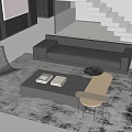 Combination Sofa Fabric Multi-person Sofa Coffee Table Combination Round Side Table Metal Lazy Chair Carpet Books Stairs 3d model