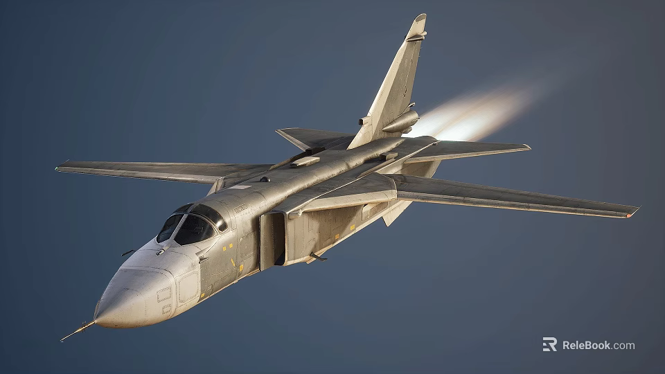 Military Fighter Jet Flying At High Speed With Visible Jet Trail In Clear Blue Sky 3d model 