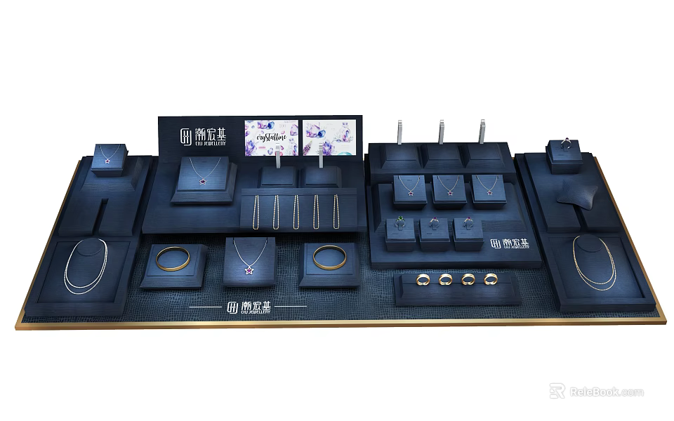 Chow Sang Sang Jewelry Display Stand with Necklace Ring and Earring Arrangement 3d model 