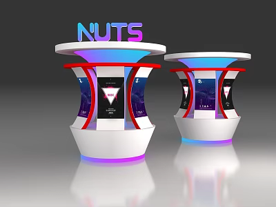 Modern Display Shelves With Neon NUTS Sign Colorful Lighting And White Structure 3d model