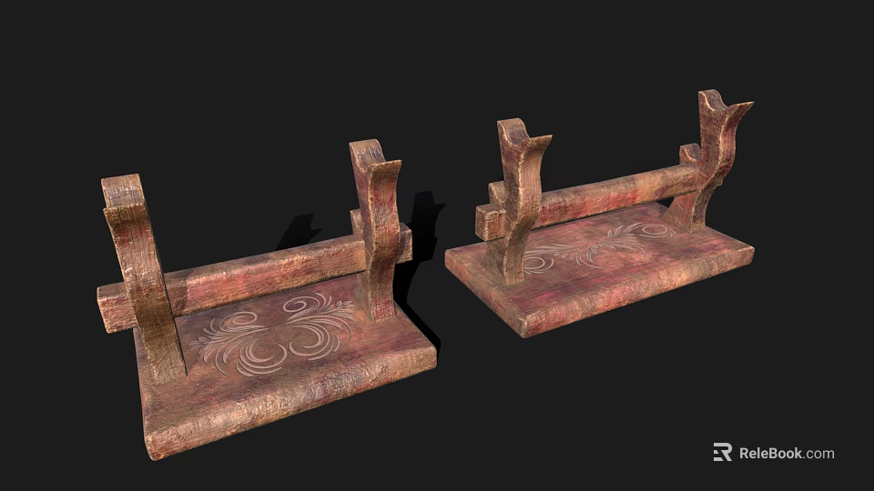 Vintage Decorative Storage Shelf With Carved Patterns And Wooden Texture 3d model 