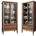 Wooden Display Cabinets With Glass Doors And Dinnerware Plates Cups Teapots