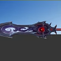 Mythical Sword With Purple Swirling Patterns Red Gem Red Handle And Ornate Design