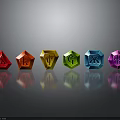 Colorful Polyhedrons With Symbols In Red To Purple Arrangement And Reflections